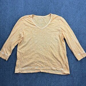 Elliott Lauren Womens Medium V-Neck T-Shirt 3/4 Sleeve Top Orange 100% Cotton